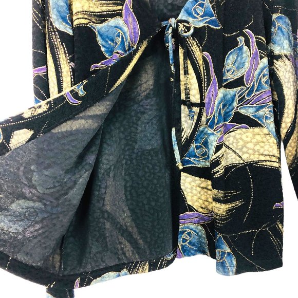 Vtg Mirasol Open Cardigan Sz Large Semi-sheer Lightweight Floral Shimmery USA - Picture 8 of 8